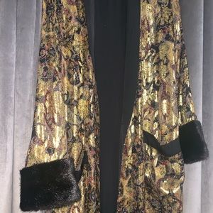 Zara Fur Sleeve Gold Long Blazer